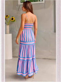 Graceful Striped Beach Dress with Chic Suspenders & Pockets – Summer Vacation Essential for Women