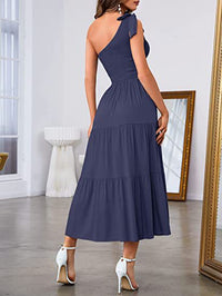 Elegant One-Shoulder Pleated Dress with Flirty Split Hem – Summer Chic
