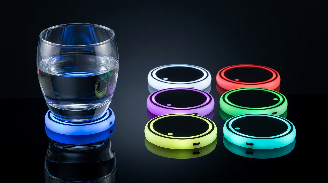 LED Light-Up Car Cup Holder Coaster – 7 Colors RGB Ambient Light USB & Solar What Else You Got?