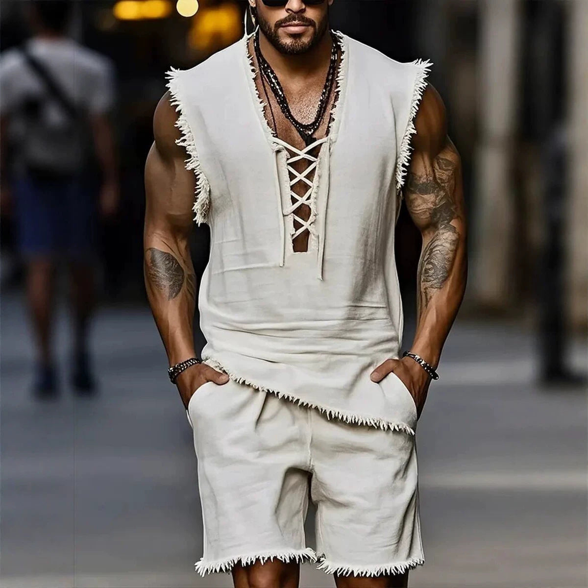Men's Linen Tank Top & Shorts Set