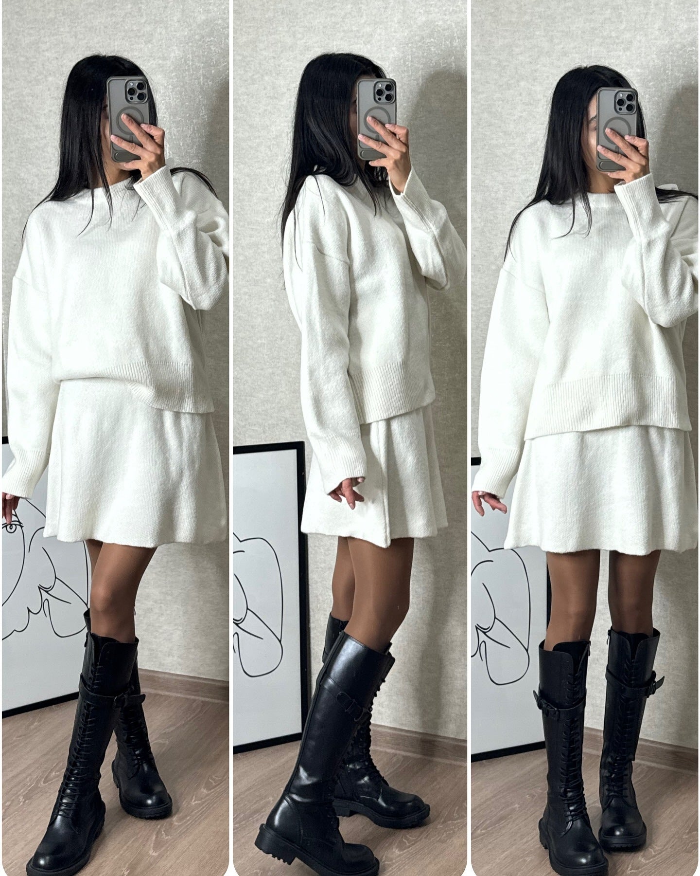 Sweater Skirt Sets For Women 2 Pieces Knit Casual Versatile Long Sleeve Pullover Elegant Solid High Waist Mini Skirt Outfit What Else You Got?