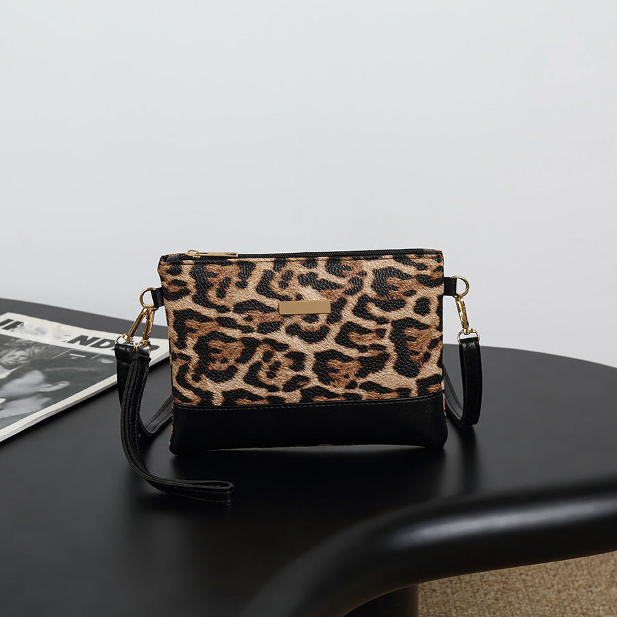 Elegant Light Brown Mini Square Shoulder Bag - Chic PU Crossbody with Leopard Accent