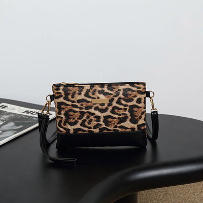 Elegant Light Brown Mini Square Shoulder Bag - Chic PU Crossbody with Leopard Accent