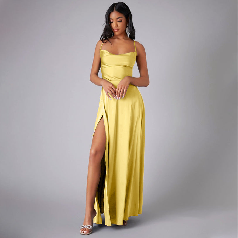 Summer Sexy Slimming Backless Strap Long Split Dress Women's Fashion High Waist Belted Gown V-neck What Else You Got?