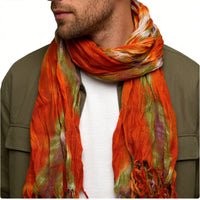 2pcs Lightweight Dress Scarf - Bold Orange Red Floral Pattern