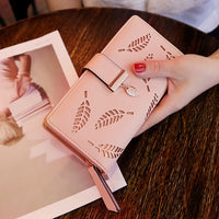 Leaf Hollow-Out Long Wallet Clutch – Wristlet Handbag with Card Slots for Women