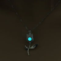 Glow-in-the-Dark Rose Necklace – Hollow Floral Pendant for Women & Girls