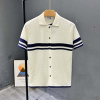 Light-luxury Striped Hollow-out Knit Cardigan With Short Sleeves