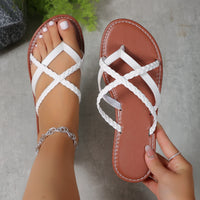 Elegant Women's Cross-Woven Thong Sandals – Lightweight Beach Slides in White & Brown for Summer Comfort