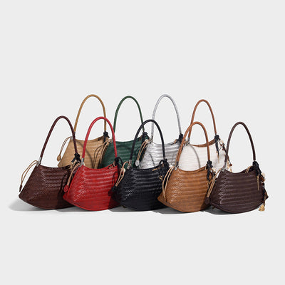 Woven PU Underarm Bag – Pillow-Style Shoulder Handbag with Optional Pendant