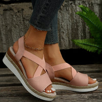 Boho Chic Cross-Strap Wedge Sandals – Hemp Heel Summer Shoes for Women