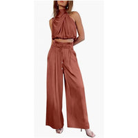 Women's Midriff Top & Wide Leg Pants Set – Summer Two-Piece