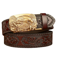 Men's Personalized Eagle Carved Leather Belt with Automatic Buckle - Strong & Stylish