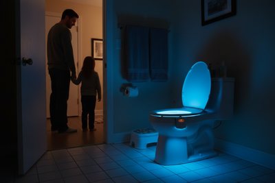 Motion-Sensor Toilet LED Night Light – 8-Color, Battery-Powered, Universal Fit for Safe Nighttime Bathroom Trips