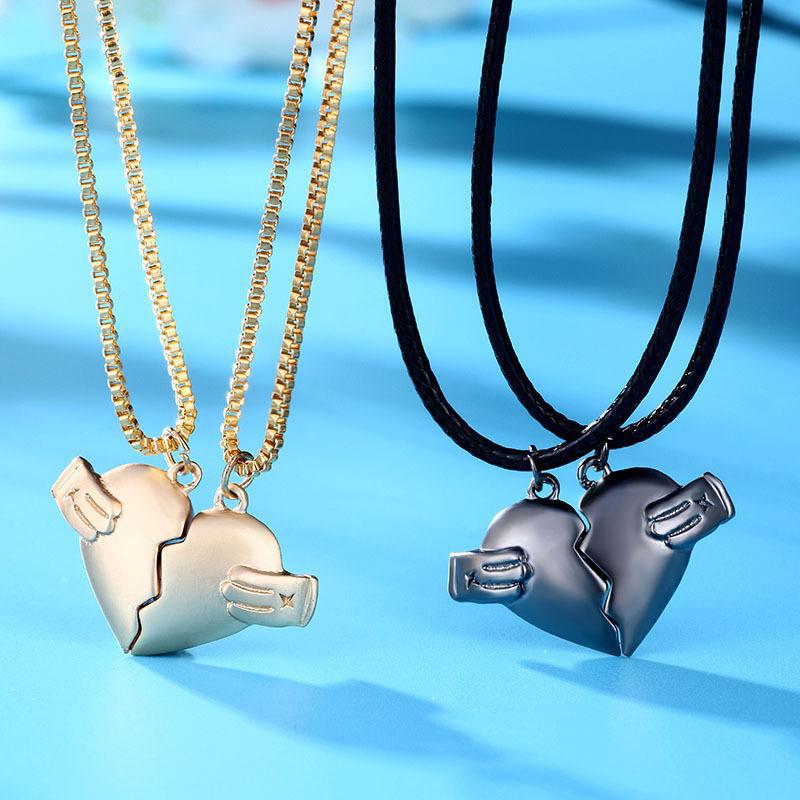 Heart-Shaped Love Necklace 2-Pack - Personalized Valentine's Day Jewelry for Him & Her - Cross Chain Alloy Pendant