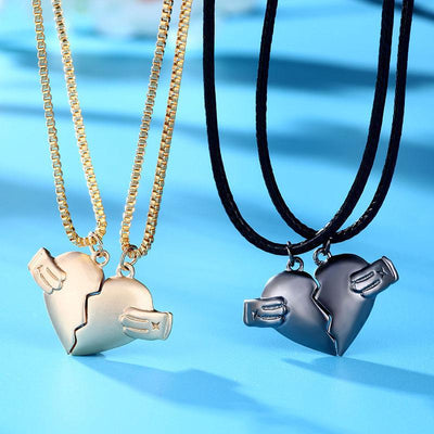 Heart-Shaped Love Necklace 2-Pack - Personalized Valentine's Day Jewelry for Him & Her - Cross Chain Alloy Pendant