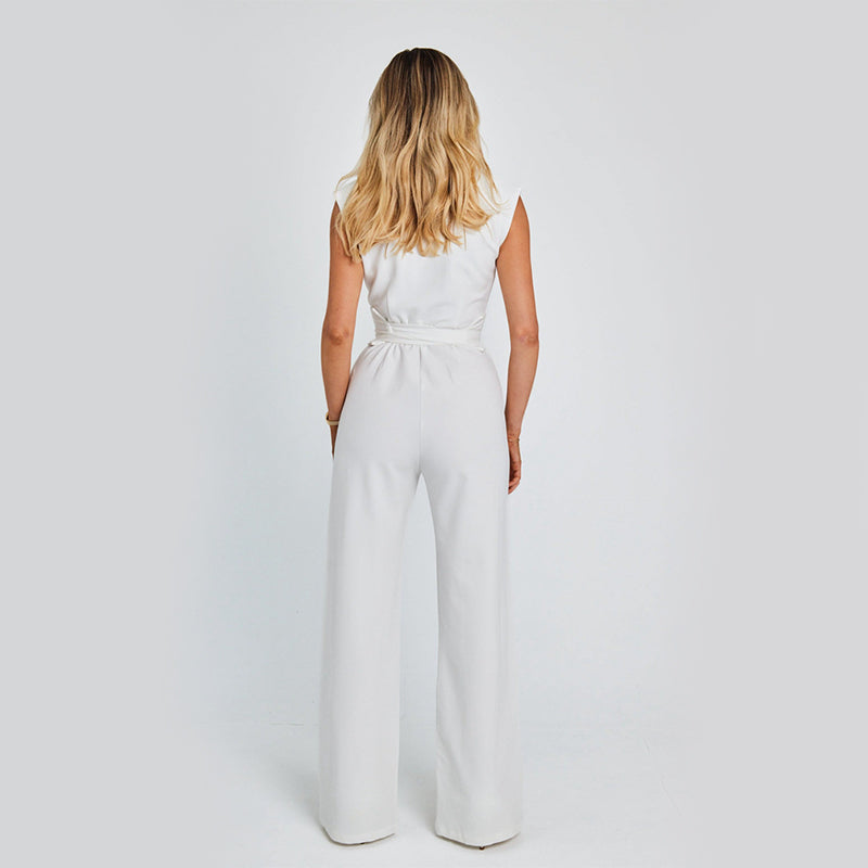 Fashion Elegant Long Sleeveless Jumpsuit Summer V-neck Casual Wide Leg Long Overalls Clothing For Women What Else You Got?