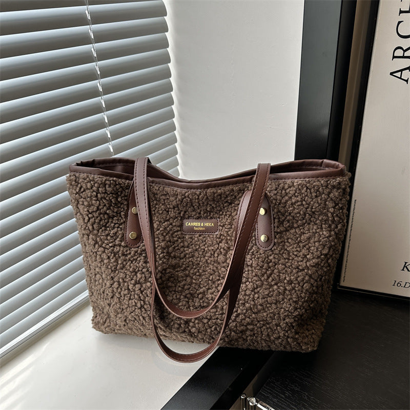 Furry Color‑Block Shoulder Bag – Soft Cotton Retro Bucket Tote for Everyday Wear What Else You Got?