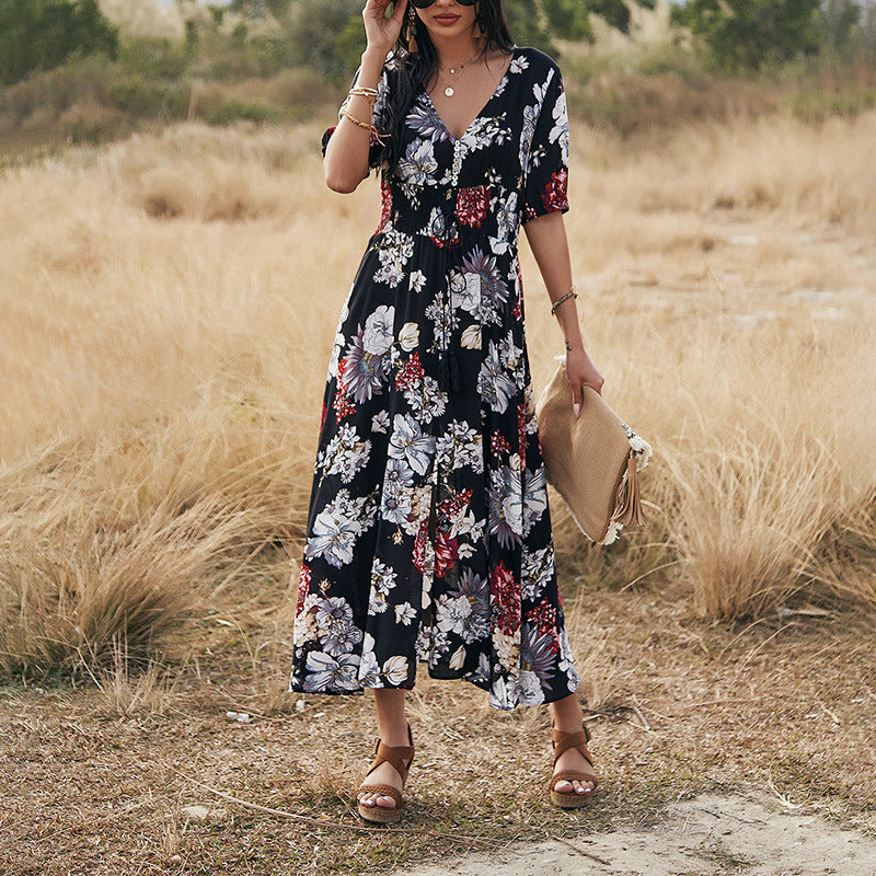 Floral Summer Beach Dress With V Neck Elastic Waist Dresses For Women What Else You Got?