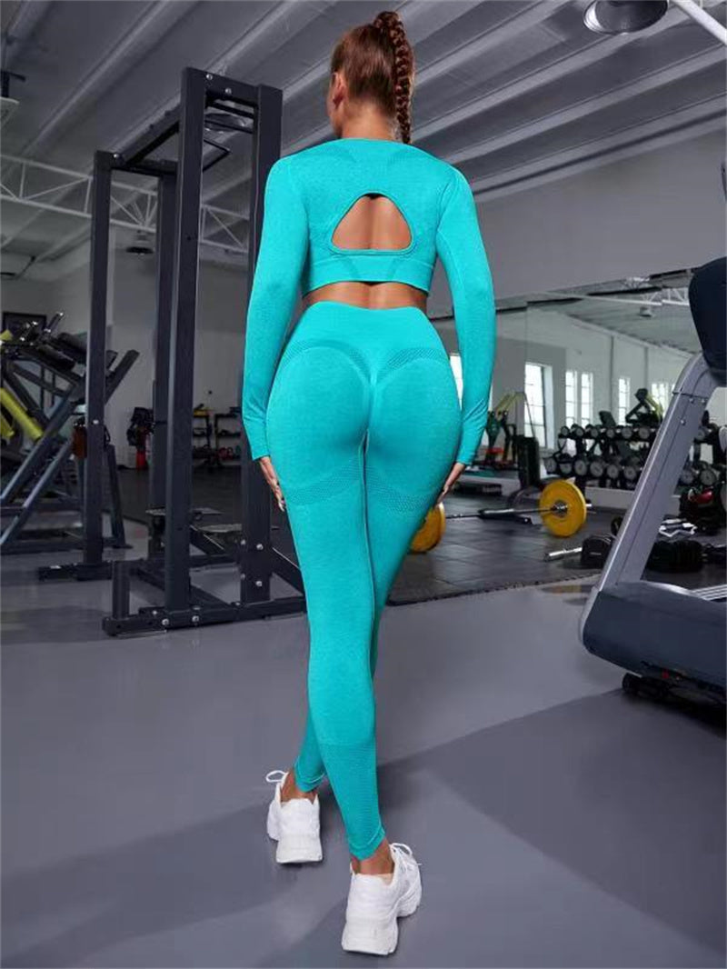 2pcs Sports Suits Long Sleeve Hollow Design Tops And Butt Lifting High Waist Seamless Fitness Leggings Sports Gym Sportswear Outfits Clothing What Else You Got?