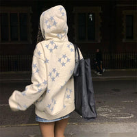 Star Print Zip-Up Hooded Cardigan – Streetwear Hoodie Jacket for Men & Women