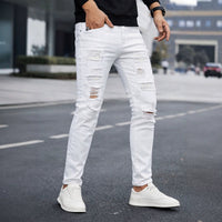 Beaded Slim Straight-leg Denim Jeans For Men