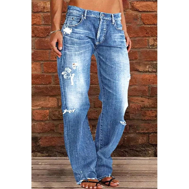 Ripped Jeans Loose Wide Leg Denim Pants Leisure Commuting Trousers Women's Clothing What Else You Got?