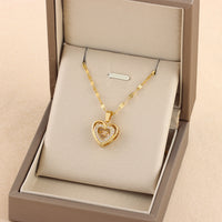 Double-Layer Love Necklace – Sparkling Rhinestone Pendant in Titanium Steel for Women