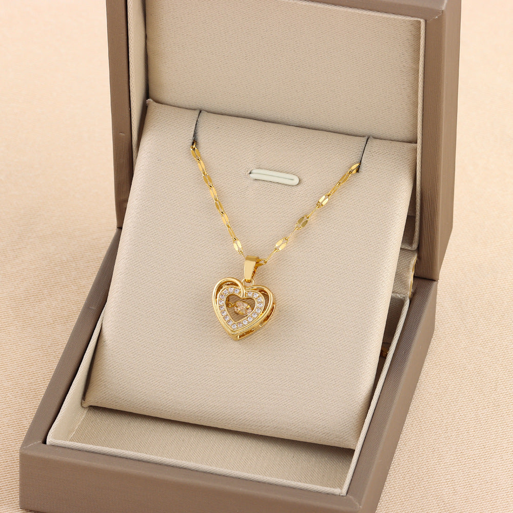 Double-layer Love Necklace With Rhinestones Titanium Steel Pendant Fashion Jewelry Woman Valentines Day Gift What Else You Got?