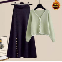 Elegant Winter Modest Two-Piece Set with Flying Sleeves - Feminine & Graceful Skirt Coat