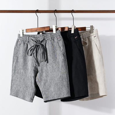 Men's Linen Shorts — Straight Fit Mid-Waist | Grey, Black & Hemp
