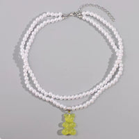 Transparent Gummy Bear Pearl Necklace – Y2K Jelly Bear Pendant in 4 Colors