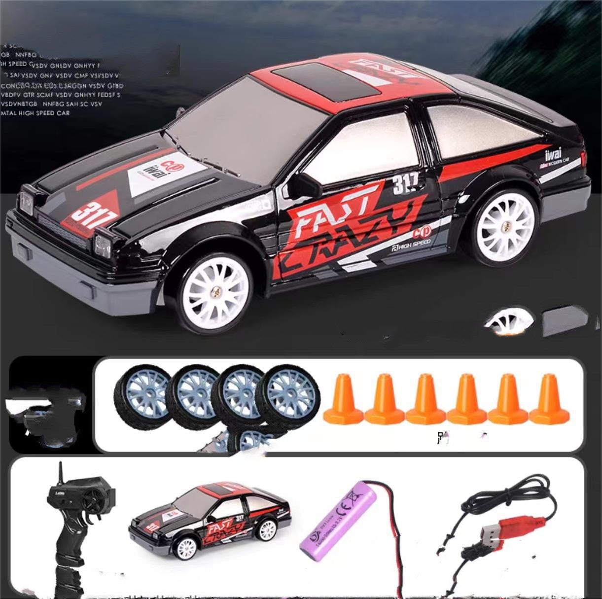 2.4GHz 1:24 4WD RC Drift Car with LED Lights – High-Speed Remote Control Racing Car for Kids (Rechargeable, Cones Included) What Else You Got?