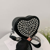 Heart-Shaped PU Crossbody Bag – Rivet-Detail Women’s Shoulder Bag