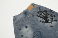 Men's Graffiti Print Jeans – Cropped Denim Pants