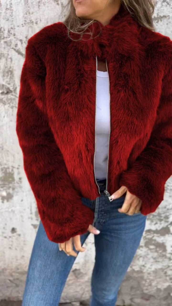 Women’s Plush Stand‑Collar Faux Fur Jacket – Warm Winter Zip‑Up Streetwear Coat What Else You Got?
