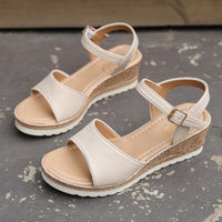 Elegant Women's Wedge Platform Sandals – Peep Toe Ankle Buckle Summer Shoes in Beige & Black