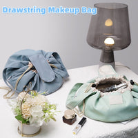 Women’s Barrel Drawstring Makeup Bag – Large-Capacity Travel Cosmetic Organizer