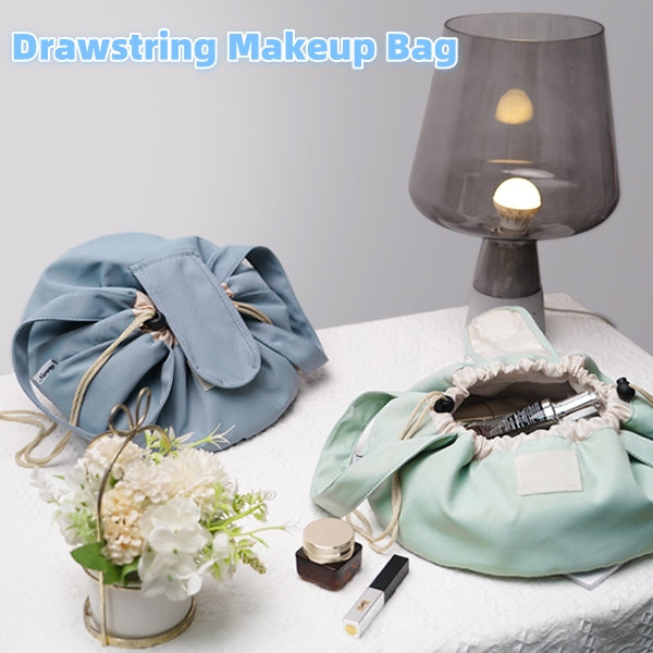 Women’s Barrel Drawstring Makeup Bag – Large‑Capacity Travel Cosmetic Organizer Pouch (Pink & Sky Blue) What Else You Got?