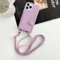 Lychee Floral Card Holder Phone Case with Strap – Elegant PC + Leather Cover for iPhone 7-14 Pro Max