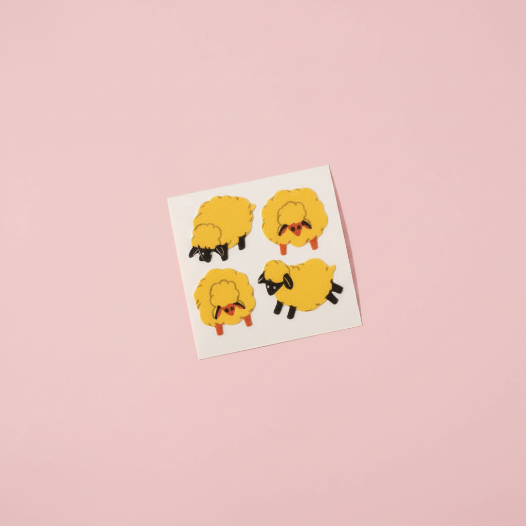 Vintage Flocked Sheep Sticker Sheet — overhead minimal