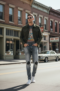 Men’s Retro Slim-Fit Jeans – Mid-Waist Cotton Denim Pencil Pants 28–40