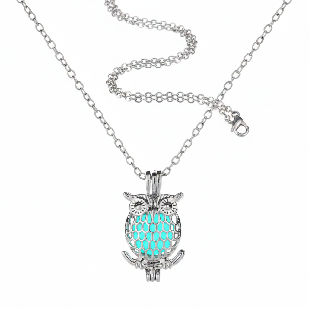 Glow-in-the-Dark Owl Necklace – White Studio Shot