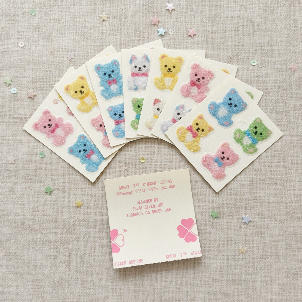 Vintage Great Seven Fuzzy Flocked Elephant Sticker Sheet — 1980s NOS Great Seven, Inc.