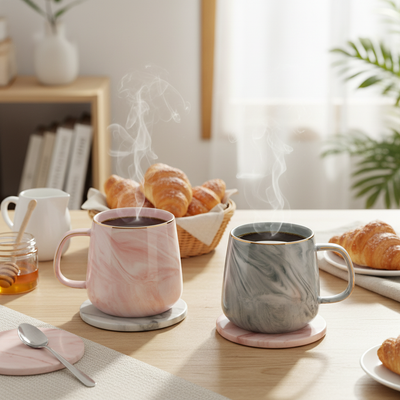 Pink & Grey Marble Ceramic Couple Mug – Breakfast & Coffee Mug for Two