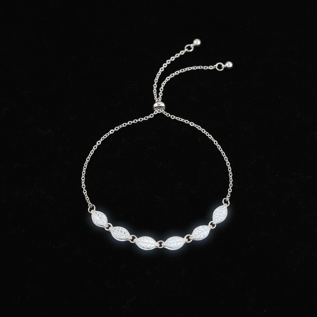 Glow-in-the-Dark Silver Leaf Copper Bracelet – Dark Velvet Close-Up