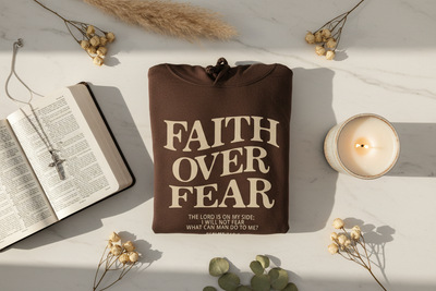 Faith Over Fear Christian Hoodie – Trendy Bible Verse Unisex Aesthetic Sweatshirt