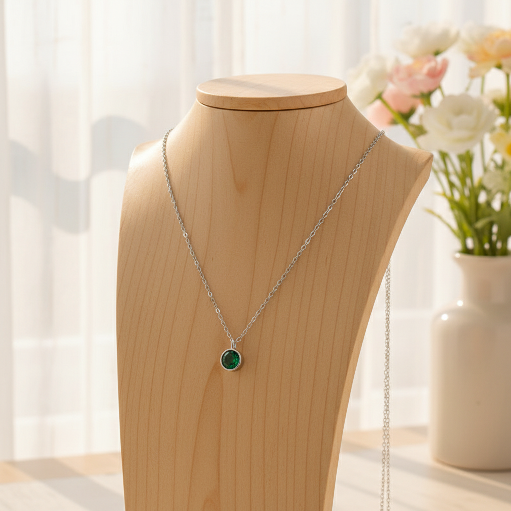 Sterling Silver Zodiac Solitaire Necklace – White Gold May