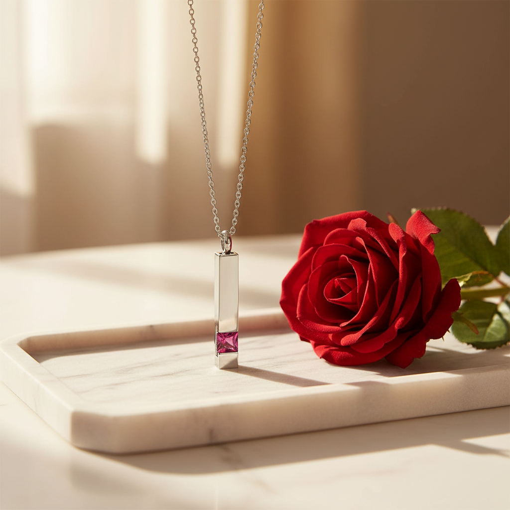 Zodiac Birthstone Ashes Necklace – July Memorial Pendant