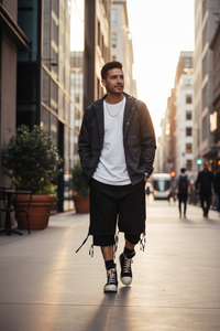 Men's Double-Layer Cropped Pants – Trendy Streetwear with Modern Splicing Design